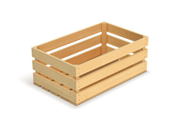 Vector realistic cargo storage wooden box isolated on white background. Wooden fruit box with holes. Box for storage and transportation of food