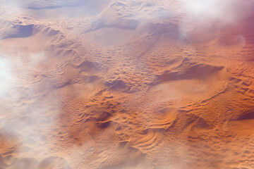 Aerial view on sand dunes of a desert.