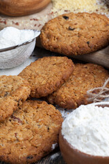 wheat-oatmeal cookies with peanuts, closeup