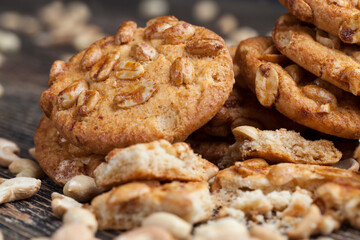 wheat-oatmeal cookies with peanuts, closeup