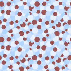 Blue, brown polka dot seamless pattern. Round shapes repeat print. Circles backdrop. Cute bubble background for textile, fabric, wallpaper, wrapping paper and design.
