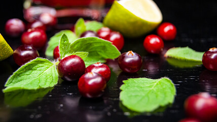 Lime with mint and cranberries