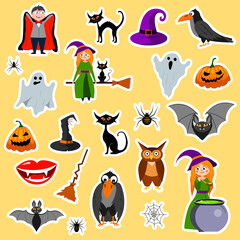 A set of Halloween stickers, icons, scrapbooking items. Happy Halloween set. Stickers for cutting out