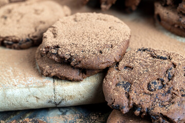 sweet crispy dessert of chocolate cookies with chocolate