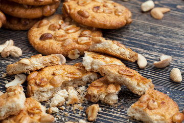 wheat-oatmeal cookies with peanuts, closeup