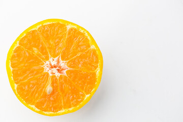 slice of orange fruit isolated on white background 