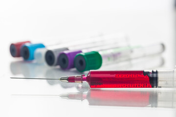 syringe blood and tube test for Medical laboratory on white background. 