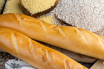 pieces of wheat baguette on a cutting board