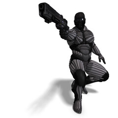 Fototapeta na wymiar 3D-illustration of an extraterristic fighter in a nanosuit