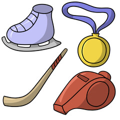 Collection of minimalistic images on the theme of sports, ice skating and winter sports, healthy lifestyle