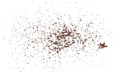 Coffee powder pile isolated on white, top view