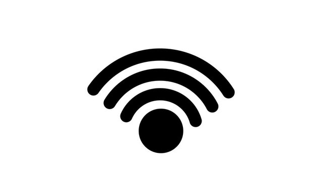 Wifi sign animation seamless loops. icon connection to the wifi point with a variable sign level, wireless network icon, wifi symbol. Wifi sign in progressive animation on white background