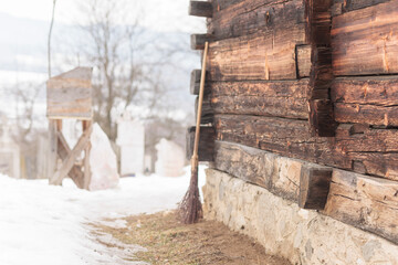 Wooden Church in the winter, Church historical monument in Sinca noua village, Transylvania Brasov region, Romania