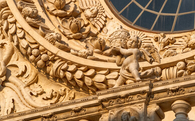 Lecce, Puglia, Italy. August 2021. The church of Santa Croce is the finest example of Lecce...