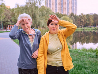 two mature women jogging in the park. healthy lifestyle concept