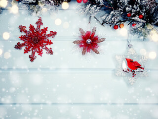 winter background with fir branches decor and snow