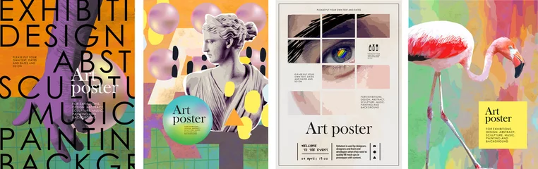 Tapeten Art posters for an exhibition of painting, culture, sculpture, music and design. Vector abstract modern illustrations for creative festivals and events © Ardea-studio