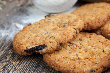 wheat-oatmeal cookies with peanuts, closeup