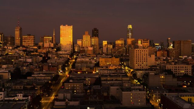 San Francisco Downtown Sunset Cityscape Time Lapse Skyline from Nob Hill California USA