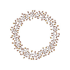 Magical ivy plant wreath vector illustration isolated on white. Boho climbing plants round frame. Decorative small leaves on branches arrangement for Halloween. 