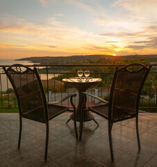 Table and chairs on a balcony
