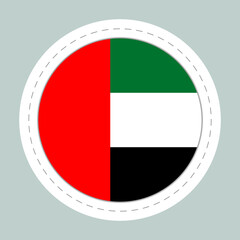 Sticker ball with flag of United Arab Emirates. Round sphere, template icon. Arabian national symbol. Glossy realistic ball, 3D abstract vector illustration. Big bubble