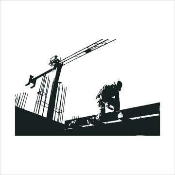 Construction workers work on construction sites silhouette stock illustration