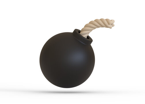 Stylized black spherical bomb isolated over white background. 3D rendering illustration