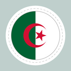 Sticker ball with flag of Algeria. Round sphere, template icon. Algerian national symbol. Glossy realistic ball, 3D abstract vector illustration. Big bubble