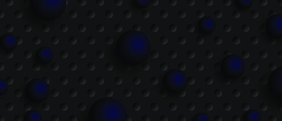 Dark black geometric background with balls. Modern dark abstract texture. Vector illustration EPS 10