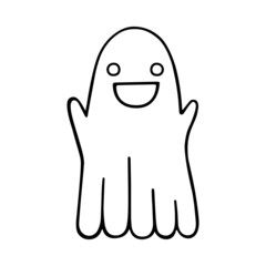 A laughing ghost. A cute smiling ghost in a sheet. A Halloween symbol. Cartoon character. Hand-drawn vector illustration in doodle style. Isolated. Suitable for postcards, tattoos, posters, stickers.