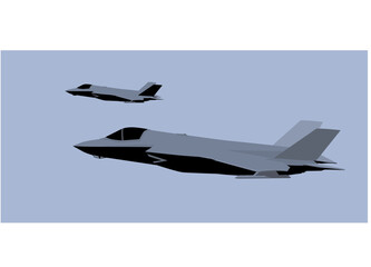 F-35B Lightning II. Stealth fighter jet. Stylized drawing of a modern military aircraft. Vector image for prints, poster and illustrations.