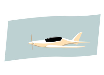 Air sports. A small sports plane flies in the sky. Vector image for prints, poster and illustrations.