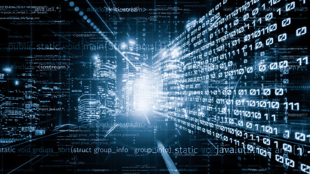 Software development, application programming code and tacit computer coding . Concept of smart digital transformation and technology disruption that changes global trends in new information era .