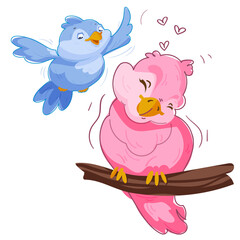 The character of a bird. Cartoon style. Flight. Vector illustration. Postcard.