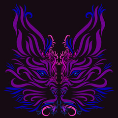 lynx with graceful elegant purple and blue lines on a dark background