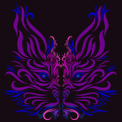 lynx with graceful elegant purple and blue lines on a dark background