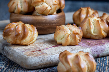 wheat pastry made of custard dough is baked with small cookies