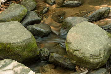 Fototapeta na wymiar Rocks in a slow moving stream.