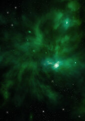 Far being shone nebula and star field against space.