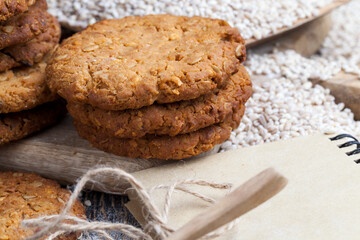 wheat-oatmeal cookies with peanuts, closeup