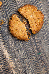 wheat-oatmeal cookies with peanuts, closeup