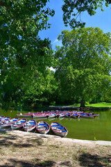 Boats for rent on Lake Daumesnil in Paris. August 13, 2021.