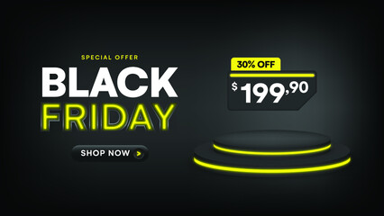 Black Friday Sale yellow illustration in neon style.