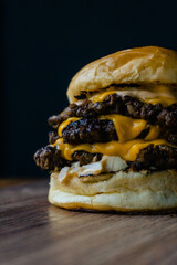 triple cheese burger close up