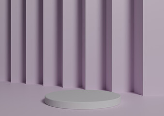 Naklejka na ściany i meble Simple, Minimal 3D Render Composition with One White Cylinder Podium or Stand on Abstract Pastel Purple Background for Product Display
