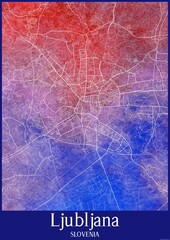 Watercolor map of Ljubljana Slovenia.