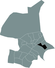 Black flat blank highlighted location map of the PRESIKHAAF OOST DISTRICT inside gray administrative map of Arnhem, Netherlands