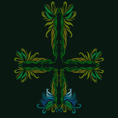 cross with swans graceful ornament and elegant curly decorative creative delicate pattern