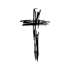 Hand drawn grunge christian cross. Religion symbol vector illustration.